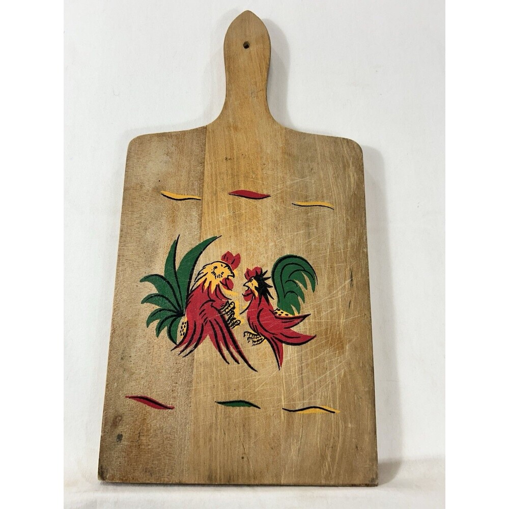 Vintage Hand Painted Wooden Rooster Chicken Hen Cutting Board Wall Decor